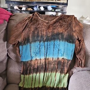 Embroidered Brown and Blue Women's Top
